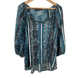 HeartSoul Plus Size 2X Womens Blouse With Blue & Black Animal Print & Lace De